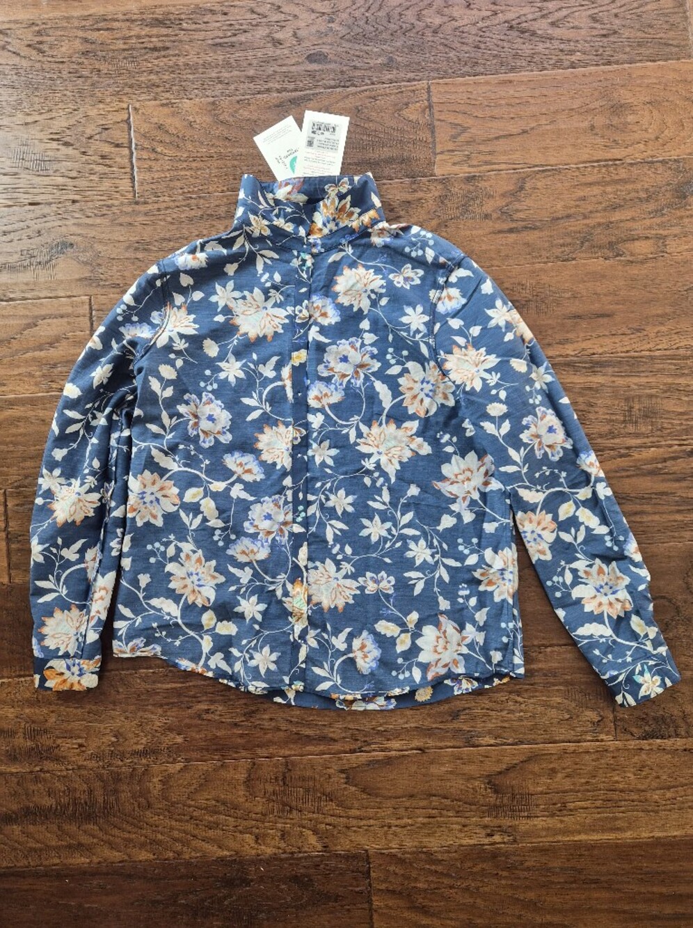 *NWT* [Sezane] Pierro Shirt in Marine Bloom, Size 38/6, Part Silk - Picture 11 of 12